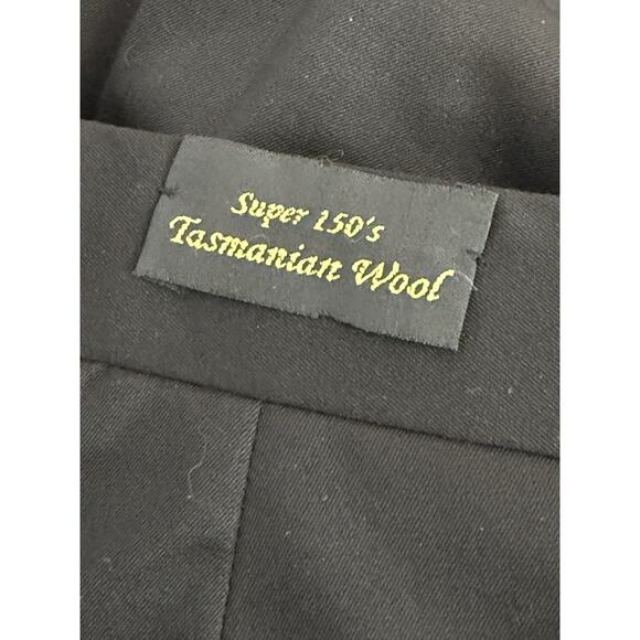 NWT Tommy Taylor Tasmanian Wool Super 150's Size 34 Unhemmed Pleated New Black - Picture 5 of 5